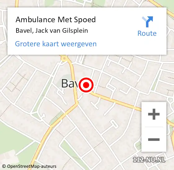 Locatie op kaart van de 112 melding: Ambulance Met Spoed Naar Bavel, Jack Van Gilsplein op 20 mei 2018 12:16