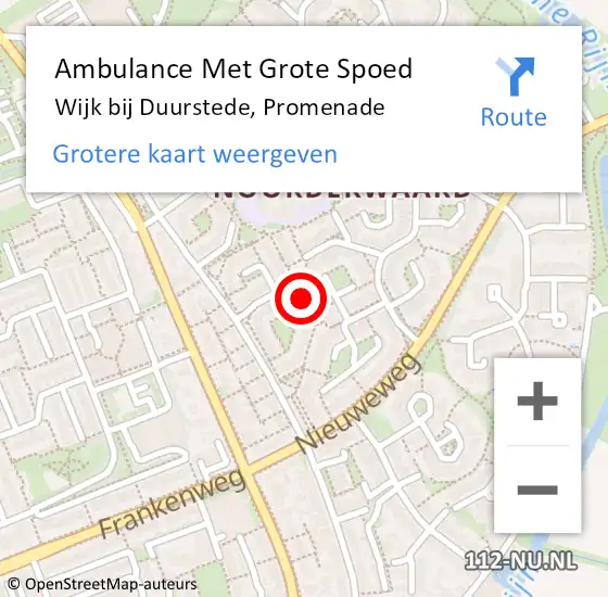 Locatie op kaart van de 112 melding: Ambulance Met Grote Spoed Naar Wijk bij Duurstede, Promenade op 20 mei 2018 12:18