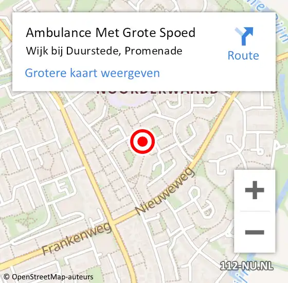 Locatie op kaart van de 112 melding: Ambulance Met Grote Spoed Naar Wijk bij Duurstede, Promenade op 20 mei 2018 12:19