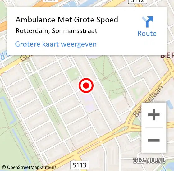 Locatie op kaart van de 112 melding: Ambulance Met Grote Spoed Naar Rotterdam, Sonmansstraat op 20 mei 2018 12:28
