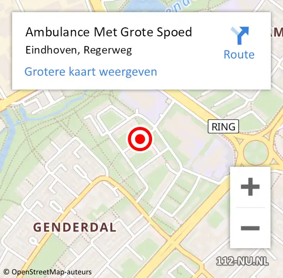 Locatie op kaart van de 112 melding: Ambulance Met Grote Spoed Naar Eindhoven, Regerweg op 20 mei 2018 12:52