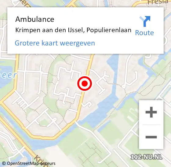 Locatie op kaart van de 112 melding: Ambulance Krimpen aan den IJssel, Populierenlaan op 20 mei 2018 13:02