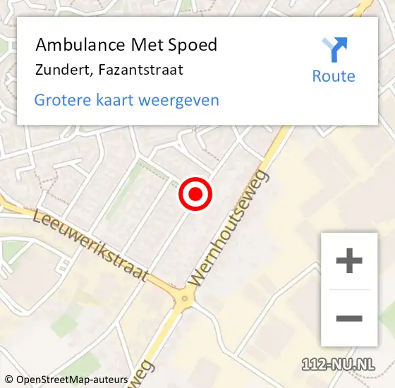 Locatie op kaart van de 112 melding: Ambulance Met Spoed Naar Zundert, Fazantstraat op 20 mei 2018 13:05