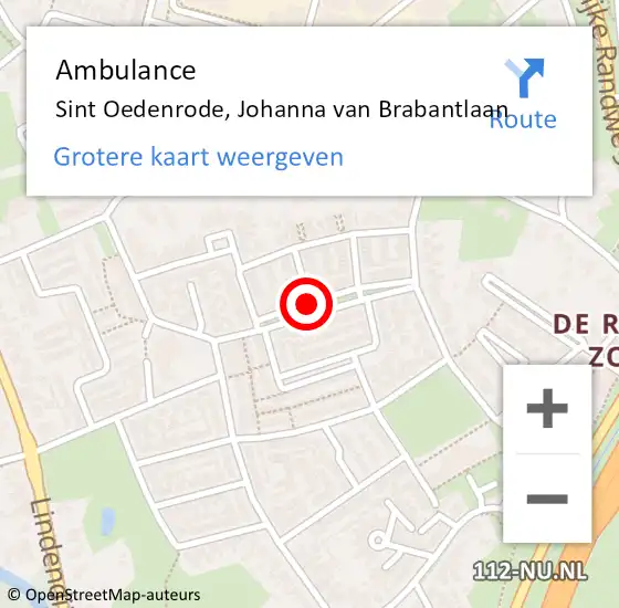 Locatie op kaart van de 112 melding: Ambulance Sint Oedenrode, Johanna van Brabantlaan op 20 mei 2018 14:03