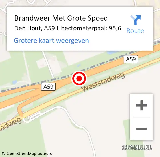 Locatie op kaart van de 112 melding: Brandweer Met Grote Spoed Naar Den Hout, A59 L hectometerpaal: 100,1 op 20 mei 2018 14:58