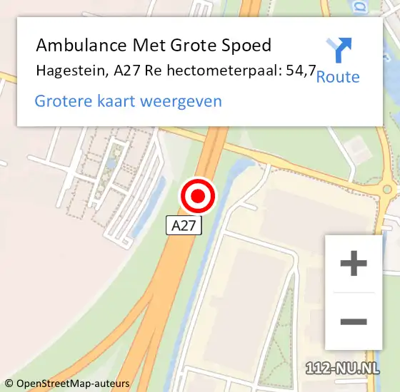 Locatie op kaart van de 112 melding: Ambulance Met Grote Spoed Naar Hagestein, A27 R hectometerpaal: 53,5 op 20 mei 2018 15:11