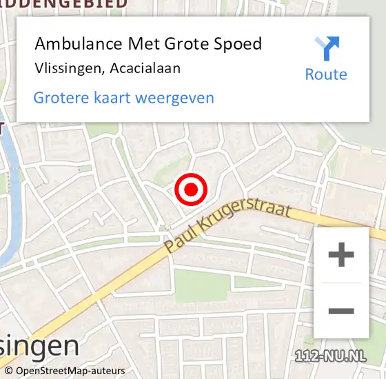 Locatie op kaart van de 112 melding: Ambulance Met Grote Spoed Naar Vlissingen, Acacialaan op 20 mei 2018 16:21