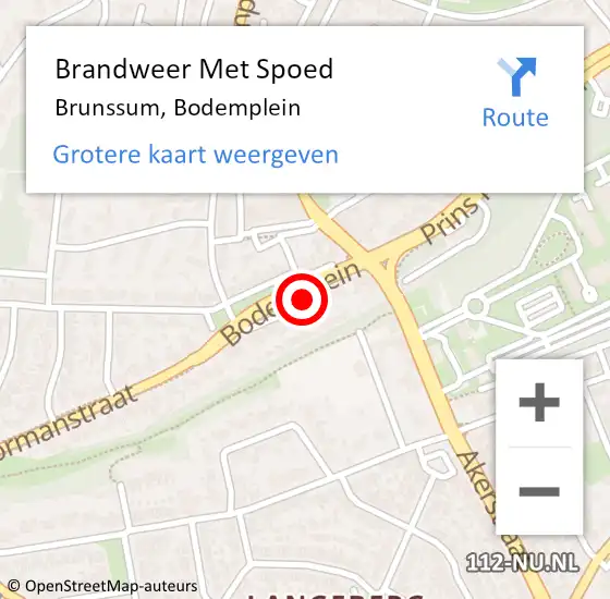 Locatie op kaart van de 112 melding: Brandweer Met Spoed Naar Brunssum, Bodemplein op 20 mei 2018 16:22