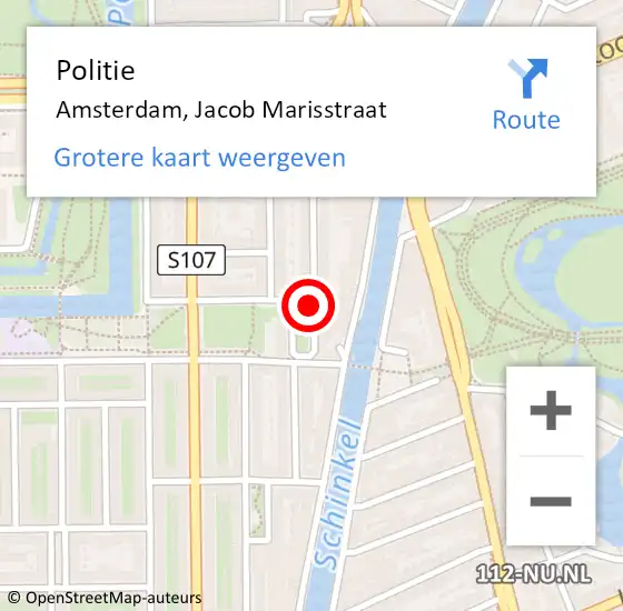 Locatie op kaart van de 112 melding: Politie Amsterdam, Jacob Marisstraat op 20 mei 2018 17:25