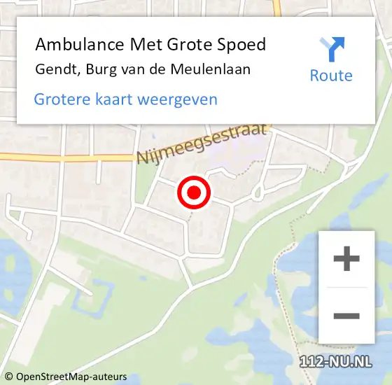 Locatie op kaart van de 112 melding: Ambulance Met Grote Spoed Naar Gendt, Burg van de Meulenlaan op 20 mei 2018 18:13