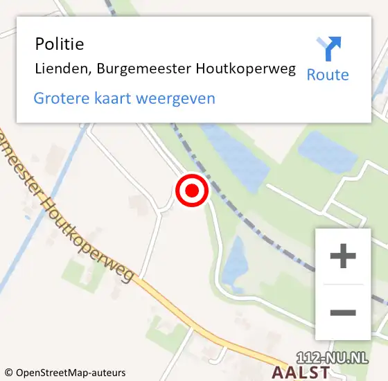 Locatie op kaart van de 112 melding: Politie Lienden, Burgemeester Houtkoperweg op 20 mei 2018 19:12
