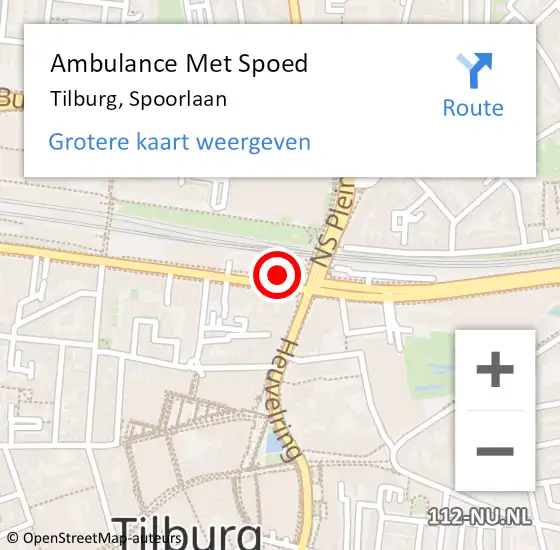 Locatie op kaart van de 112 melding: Ambulance Met Spoed Naar Tilburg, Spoorlaan op 20 mei 2018 19:16