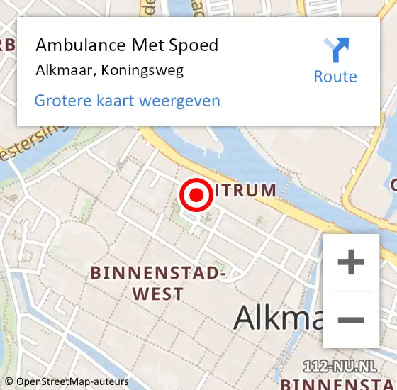 Locatie op kaart van de 112 melding: Ambulance Met Spoed Naar Alkmaar, Koningsweg op 20 mei 2018 19:17