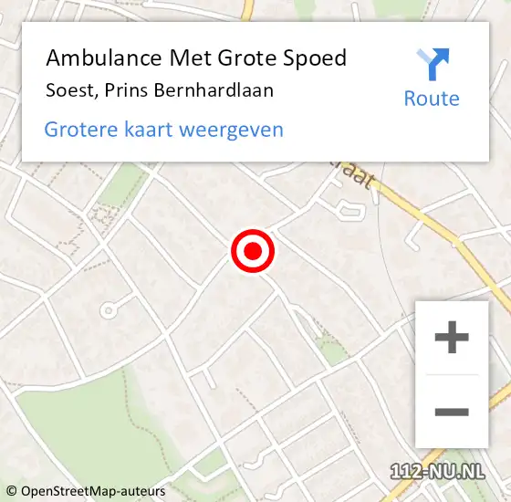 Locatie op kaart van de 112 melding: Ambulance Met Grote Spoed Naar Soest, Prins Bernhardlaan op 20 mei 2018 20:00