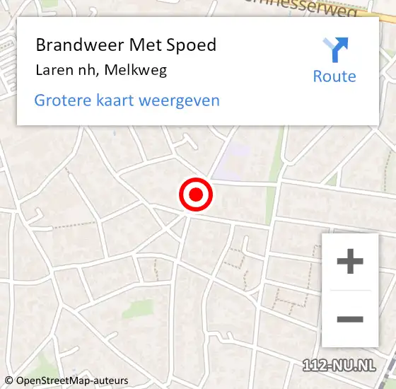 Locatie op kaart van de 112 melding: Brandweer Met Spoed Naar Laren nh, Melkweg op 20 mei 2018 21:04