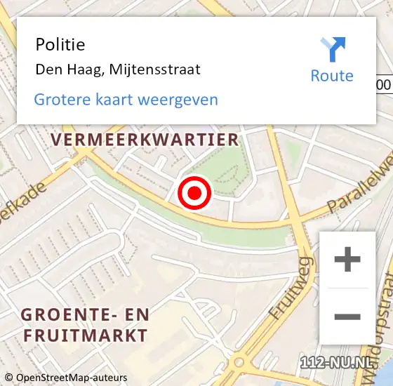 Locatie op kaart van de 112 melding: Politie Den Haag, Mijtensstraat op 20 mei 2018 21:19