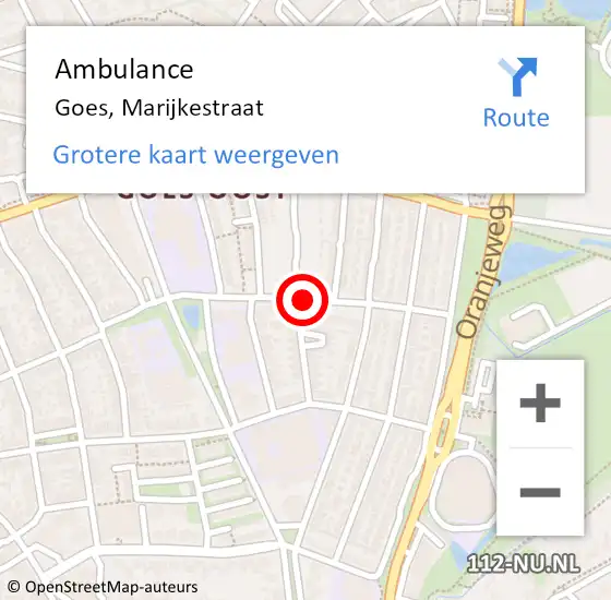 Locatie op kaart van de 112 melding: Ambulance Goes, Marijkestraat op 20 mei 2018 21:33