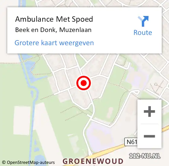 Locatie op kaart van de 112 melding: Ambulance Met Spoed Naar Beek en Donk, Muzenlaan op 20 mei 2018 22:00