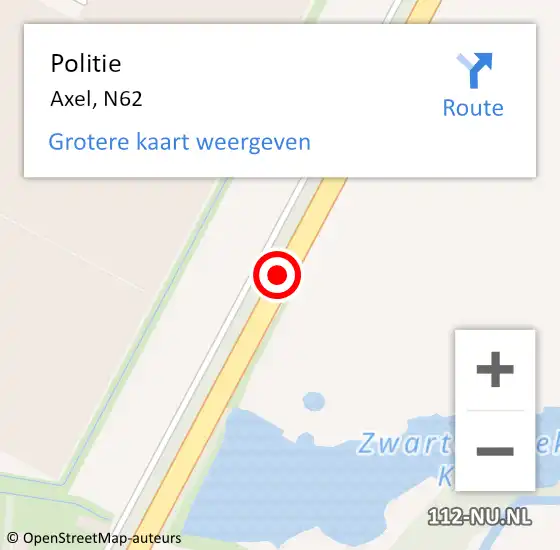 Locatie op kaart van de 112 melding: Politie Axel, N62 op 20 mei 2018 22:09