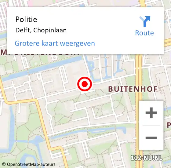 Locatie op kaart van de 112 melding: Politie Delft, Chopinlaan op 21 mei 2018 00:10