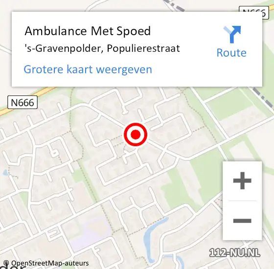 Locatie op kaart van de 112 melding: Ambulance Met Spoed Naar 's-Gravenpolder, Populierestraat op 21 mei 2018 01:04