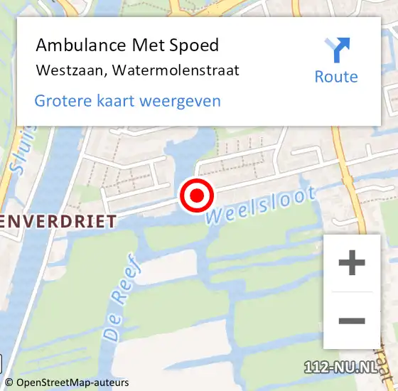 Locatie op kaart van de 112 melding: Ambulance Met Spoed Naar Westzaan, Watermolenstraat op 21 mei 2018 01:21