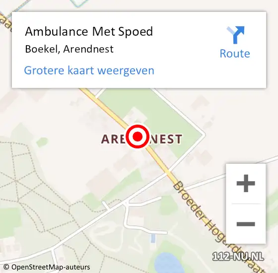 Locatie op kaart van de 112 melding: Ambulance Met Spoed Naar Boekel, Arendnest op 21 mei 2018 01:37