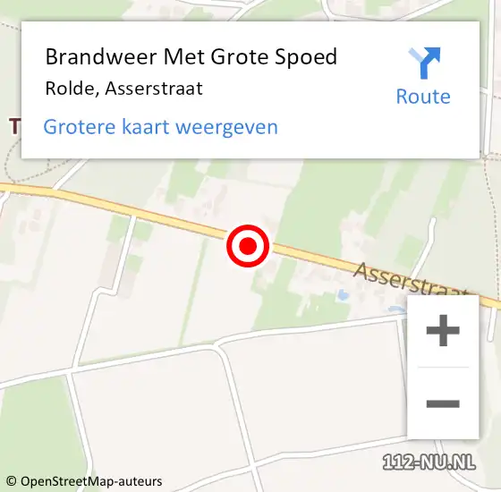 Locatie op kaart van de 112 melding: Brandweer Met Grote Spoed Naar Rolde, Asserstraat op 21 mei 2018 03:48