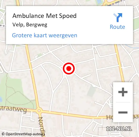 Locatie op kaart van de 112 melding: Ambulance Met Spoed Naar Velp, Bergweg op 21 mei 2018 05:35