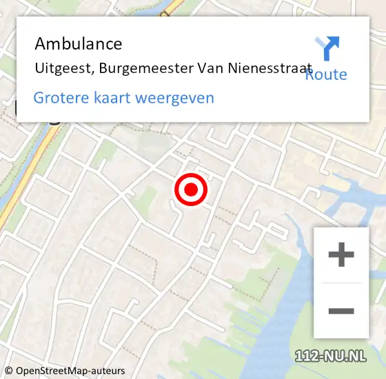 Locatie op kaart van de 112 melding: Ambulance Uitgeest, Burgemeester Van Nienesstraat op 21 mei 2018 08:17