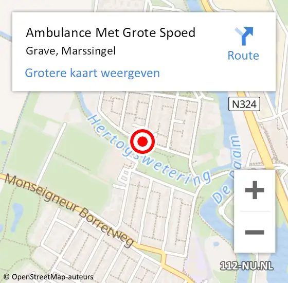 Locatie op kaart van de 112 melding: Ambulance Met Grote Spoed Naar Grave, Marssingel op 21 mei 2018 09:16