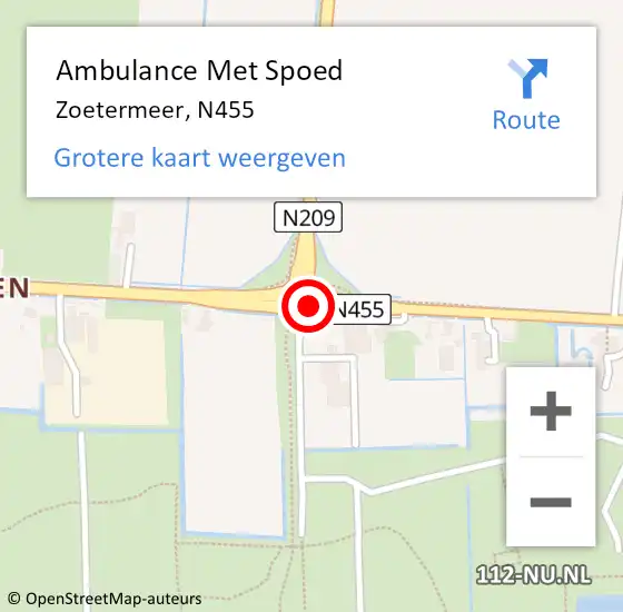 Locatie op kaart van de 112 melding: Ambulance Met Spoed Naar Zoetermeer, N455 op 21 mei 2018 10:16