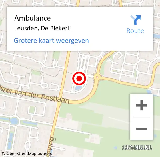 Locatie op kaart van de 112 melding: Ambulance Leusden, De Blekerij op 21 mei 2018 10:29