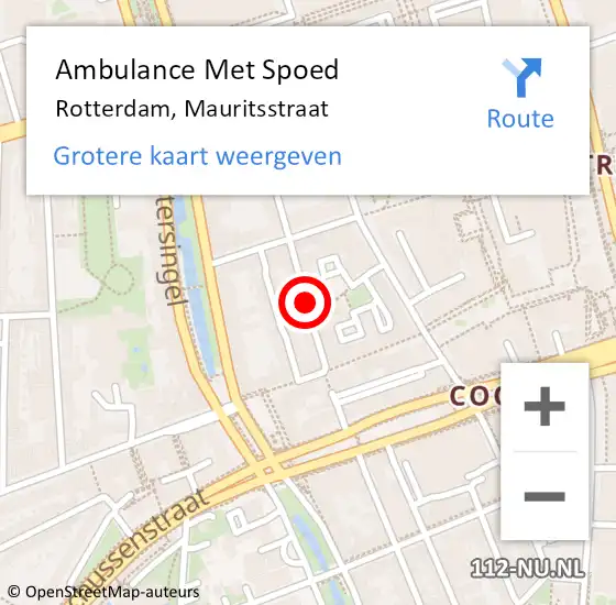 Locatie op kaart van de 112 melding: Ambulance Met Spoed Naar Rotterdam, Mauritsstraat op 21 mei 2018 10:46