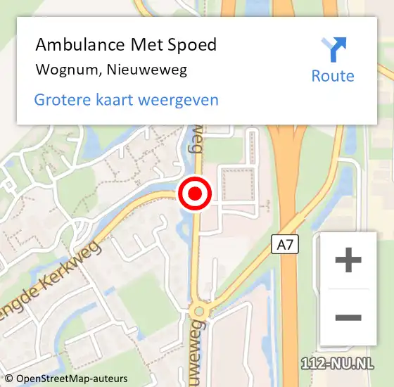 Locatie op kaart van de 112 melding: Ambulance Met Spoed Naar Wognum, Nieuweweg op 21 mei 2018 10:50