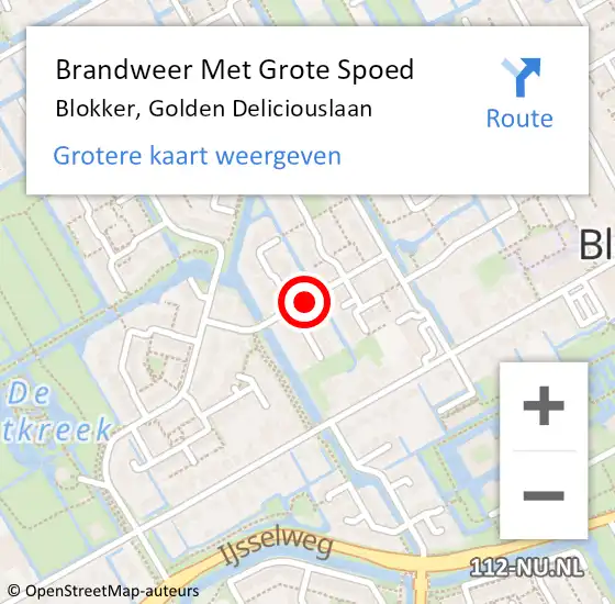 Locatie op kaart van de 112 melding: Brandweer Met Grote Spoed Naar Blokker, Golden Deliciouslaan op 21 mei 2018 10:52