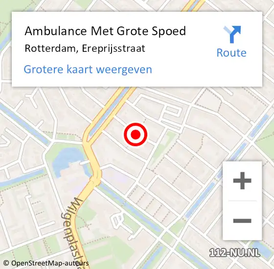 Locatie op kaart van de 112 melding: Ambulance Met Grote Spoed Naar Rotterdam, Ereprijsstraat op 21 mei 2018 10:56