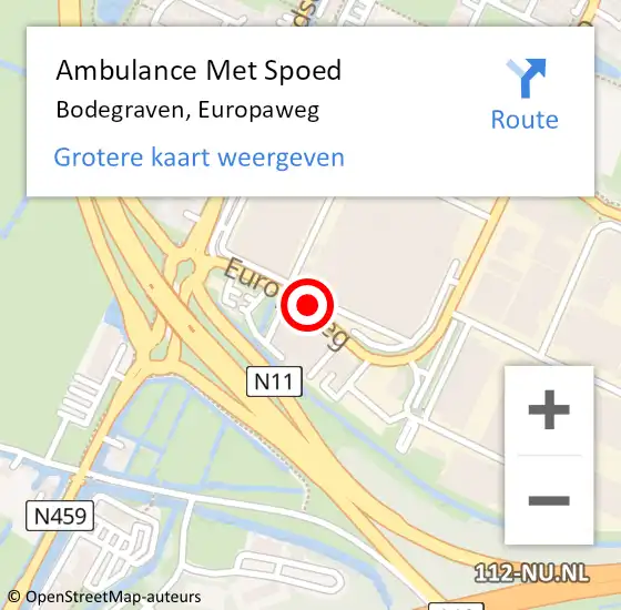Locatie op kaart van de 112 melding: Ambulance Met Spoed Naar Bodegraven, Europaweg op 21 mei 2018 10:57