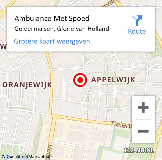 Locatie op kaart van de 112 melding: Ambulance Met Spoed Naar Geldermalsen, Glorie Van Holland op 21 mei 2018 11:11