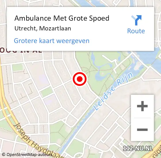 Locatie op kaart van de 112 melding: Ambulance Met Grote Spoed Naar Utrecht, Mozartlaan op 21 mei 2018 11:47