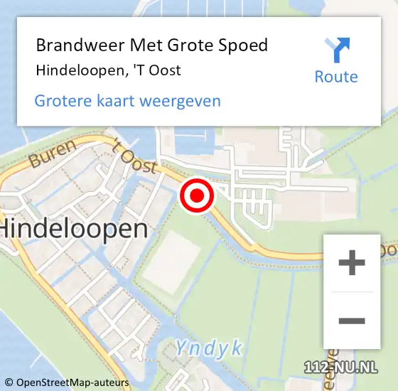 Locatie op kaart van de 112 melding: Brandweer Met Grote Spoed Naar Hindeloopen, 'T Oost op 21 mei 2018 12:36