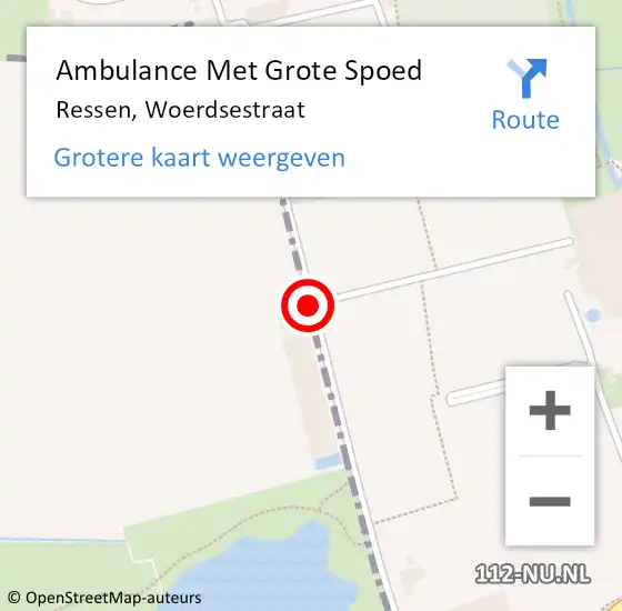 Locatie op kaart van de 112 melding: Ambulance Met Grote Spoed Naar Ressen, Woerdsestraat op 21 mei 2018 12:44