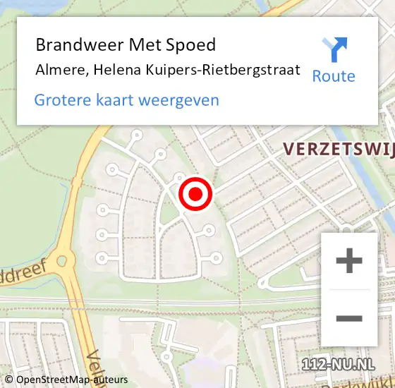 Locatie op kaart van de 112 melding: Brandweer Met Spoed Naar Almere, Helena Kuipers-Rietbergstraat op 21 mei 2018 14:03