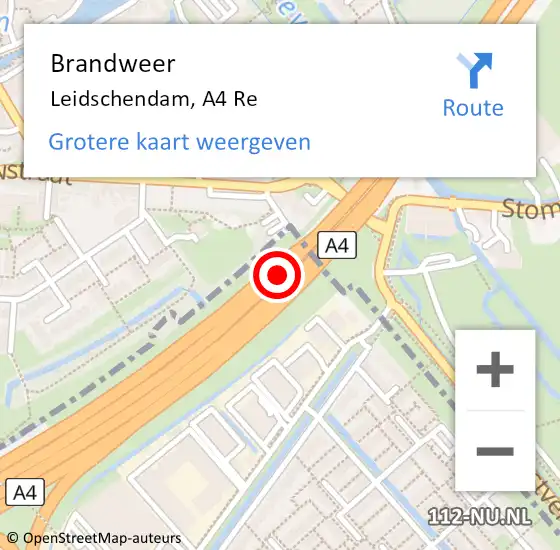 Locatie op kaart van de 112 melding: Brandweer Leidschendam, A4 Li hectometerpaal: 45,2 op 21 mei 2018 14:08