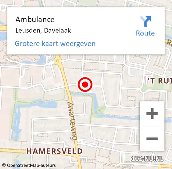 Locatie op kaart van de 112 melding: Ambulance Leusden, Davelaak op 21 mei 2018 14:31