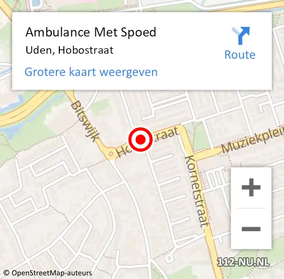 Locatie op kaart van de 112 melding: Ambulance Met Spoed Naar Uden, Hobostraat op 21 mei 2018 15:29