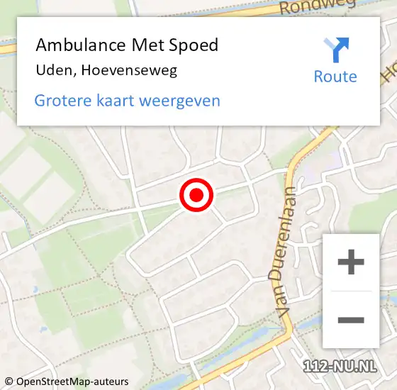 Locatie op kaart van de 112 melding: Ambulance Met Spoed Naar Uden, Hoevenseweg op 21 mei 2018 16:48