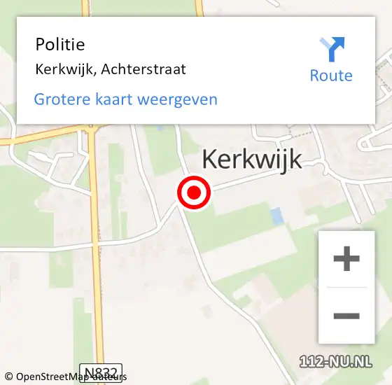 Locatie op kaart van de 112 melding: Politie Kerkwijk, Achterstraat op 21 mei 2018 17:27