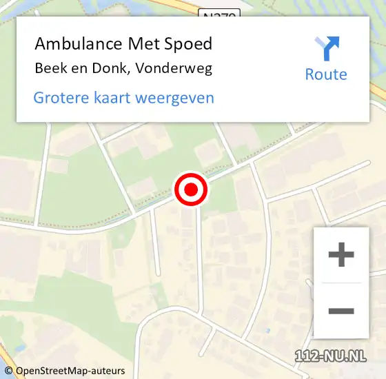 Locatie op kaart van de 112 melding: Ambulance Met Spoed Naar Beek en Donk, Vonderweg op 21 mei 2018 17:49