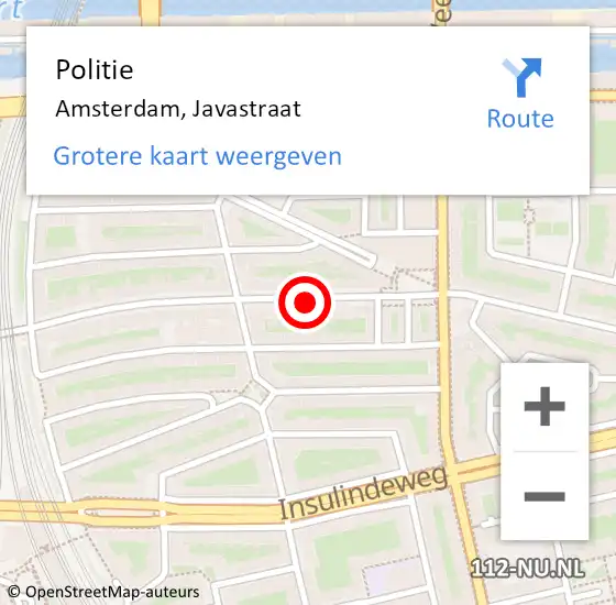 Locatie op kaart van de 112 melding: Politie Amsterdam, Javastraat op 21 mei 2018 18:15